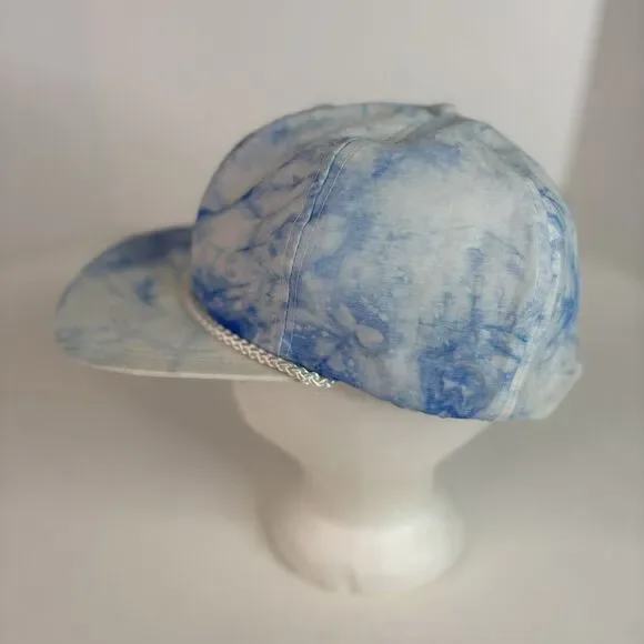 Vintage Cord Tie Dye Hat, Strapback San Sun Cap, White And Blue - Picture 2 of 8